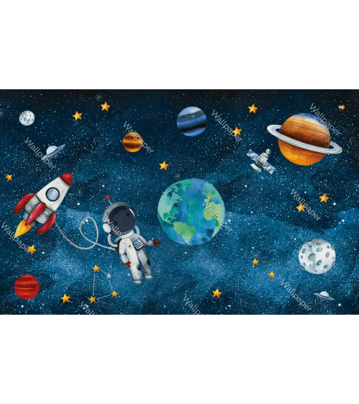 Cosmic Adventure – Kids’ Space Wallpaper with Planets & Stars