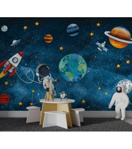 Cosmic Adventure – Kids’ Space Wallpaper with Planets & Stars