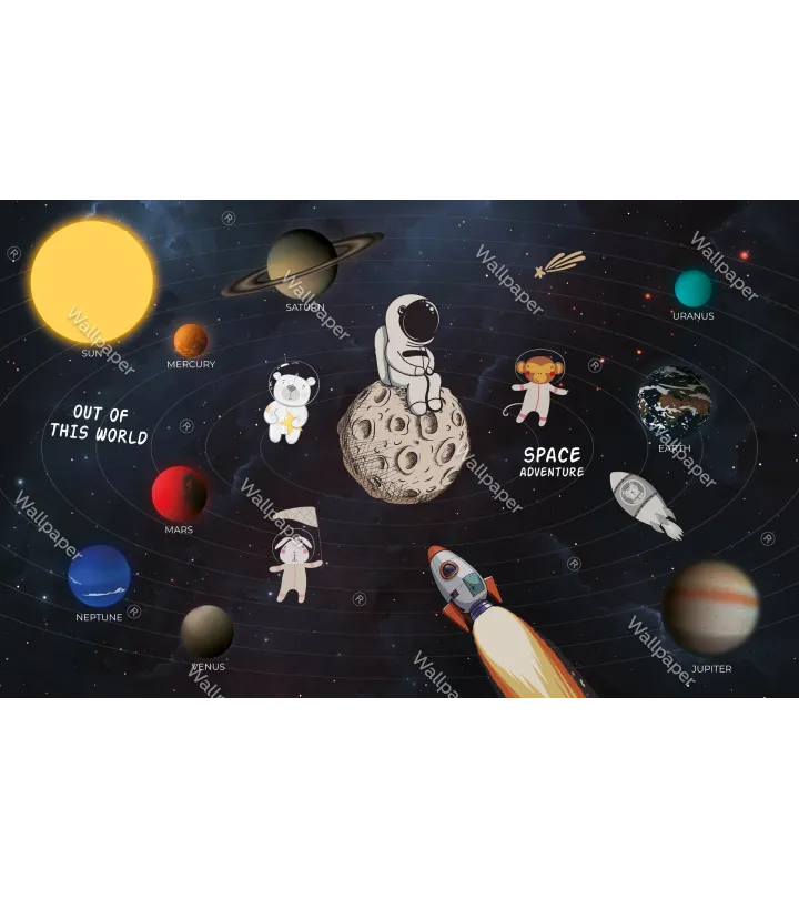 Lunar Expedition – Moon & Astronaut Wallpaper for Kids | Art Vision Decor