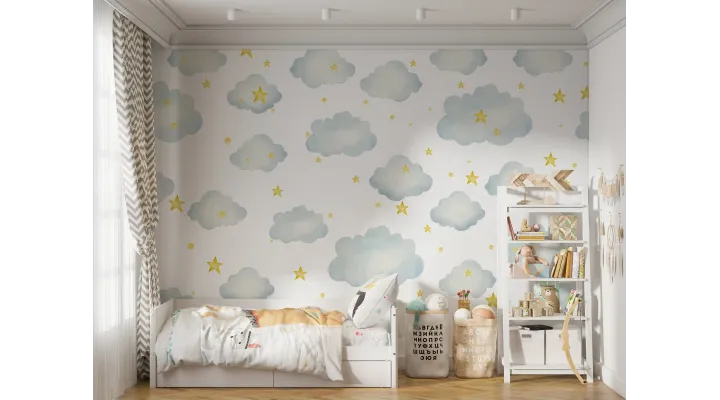 Dreamy Sky – Soft Clouds & Stars Kids' Wallpaper | Art Vision Decor