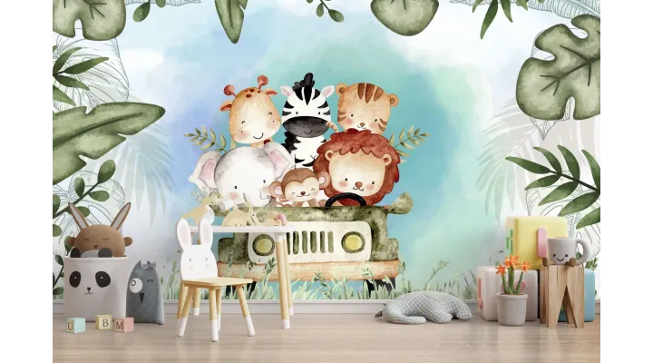 Little Safari Explorers – Cute Safari Animal Wallpaper | Art Vision Decor