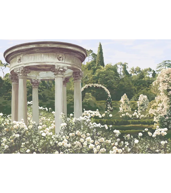 Garden of Serenity – Romantic Garden Mural Wallpaper with Classical Rotunda | ART VISION DECOR
