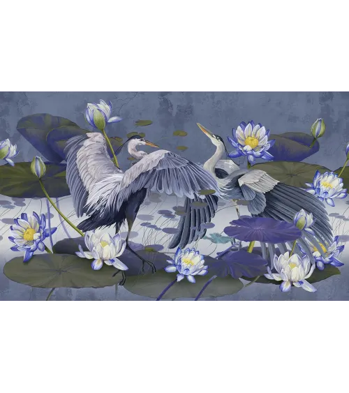 Harmony of Wings – Designer Wallpaper with Herons and Water Lilies