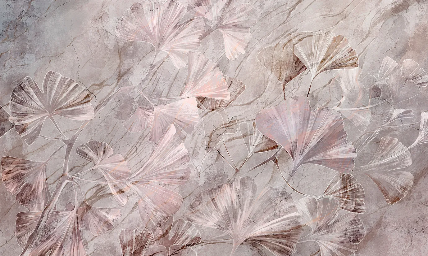 Marble Ginkgo – Designer Wallpaper with Ginkgo Leaves and Marble Texture