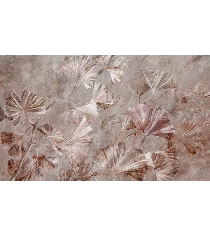 Marble Ginkgo – Designer Wallpaper with Ginkgo Leaves and Marble Texture
