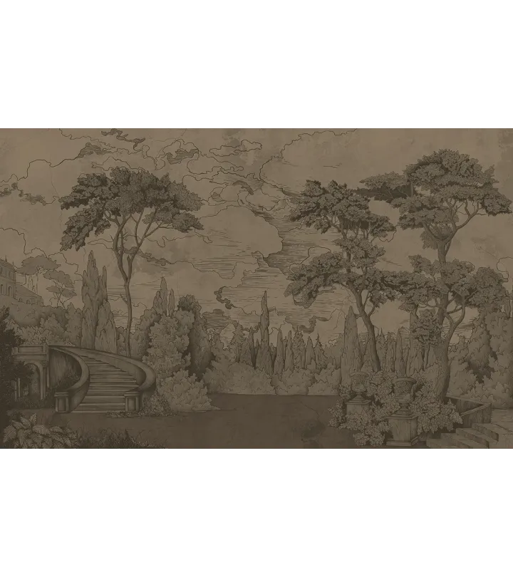 Timeless Estate – Panoramic Wallpaper with Architectural Garden Landscape