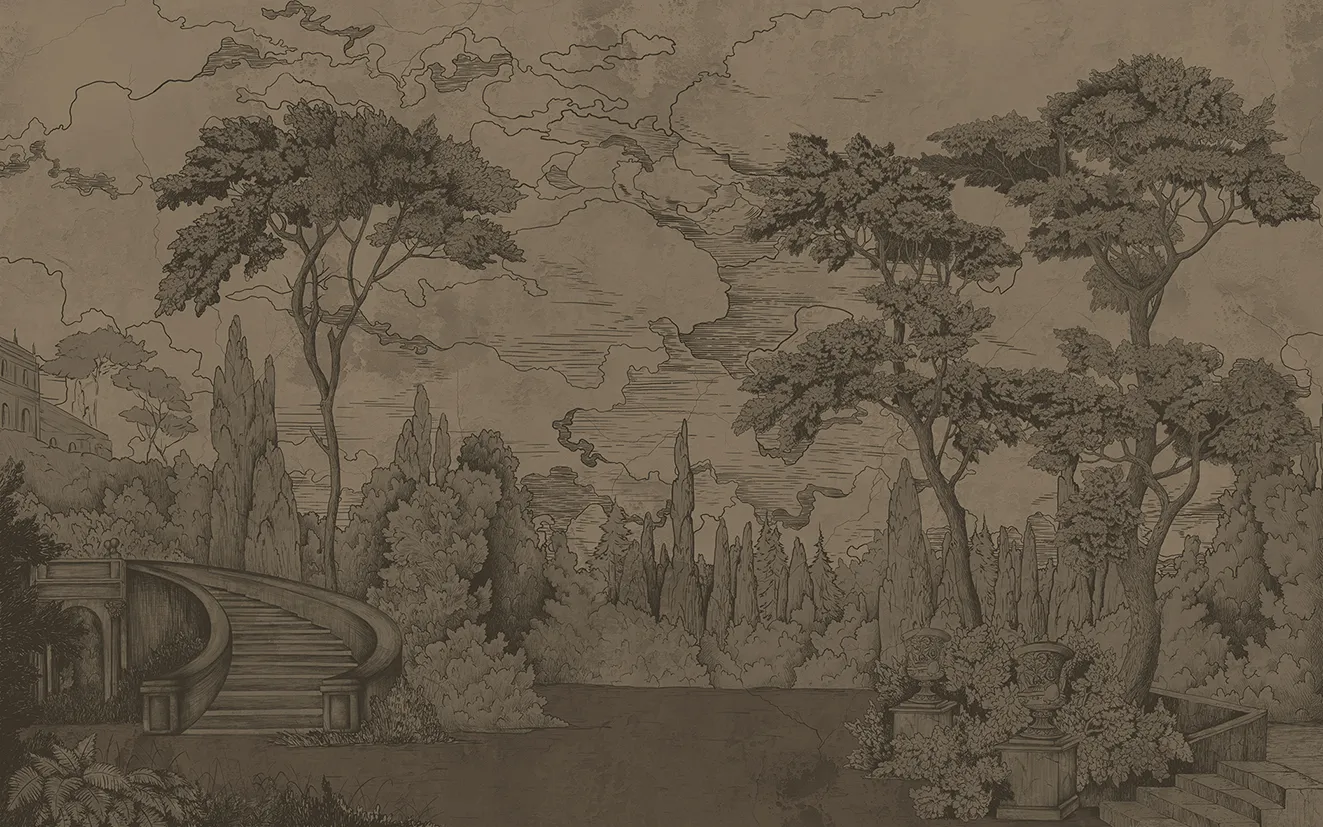 Timeless Estate – Panoramic Wallpaper with Architectural Garden Landscape