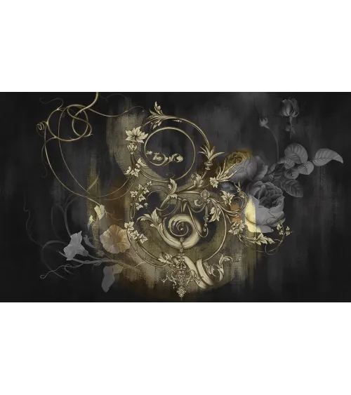 Noir Key – Dramatic Floral & Baroque Wallpaper with Vintage Key Motif