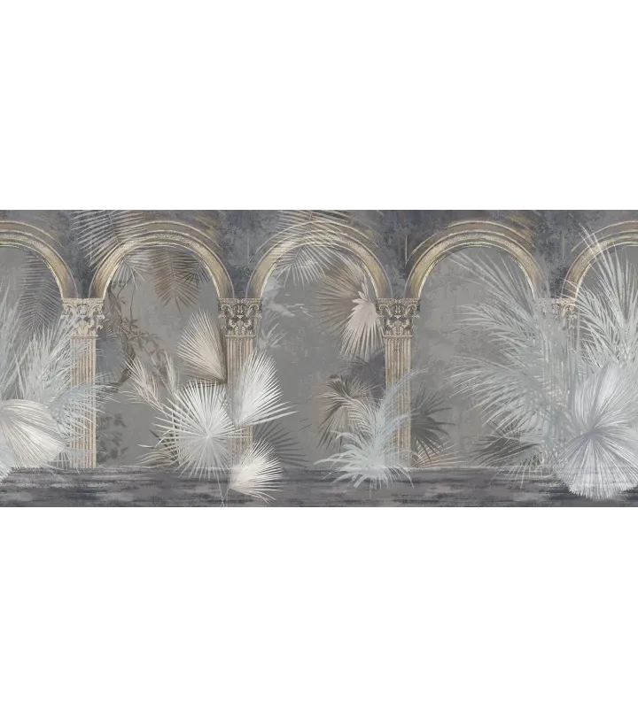 Palms of Arcadia – Tropical Wallpaper with Classical Arches and Palms