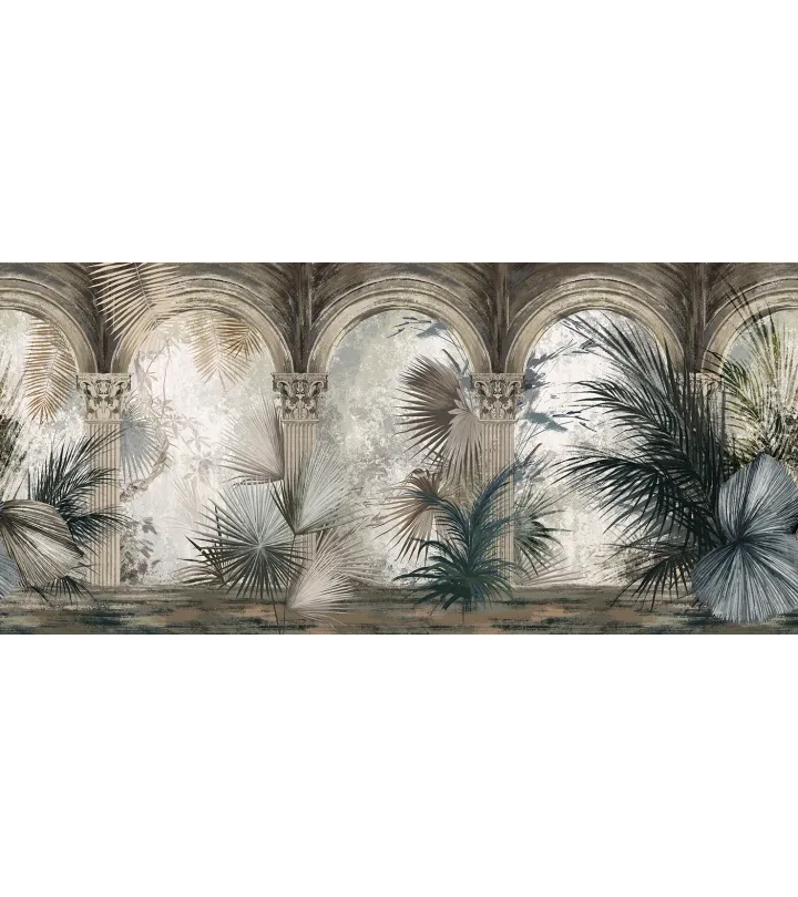 Palms of Arcadia – Tropical Wallpaper with Classical Arches and Palms