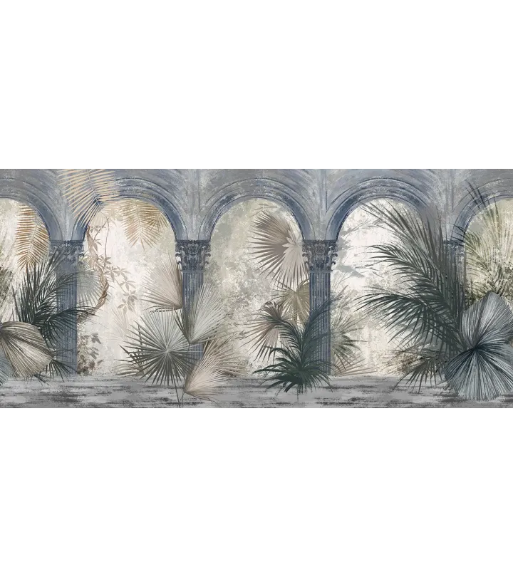 Palms of Arcadia – Tropical Wallpaper with Classical Arches and Palms
