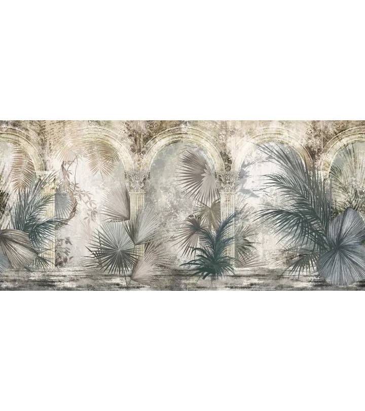 Palms of Arcadia – Tropical Wallpaper with Classical Arches and Palms