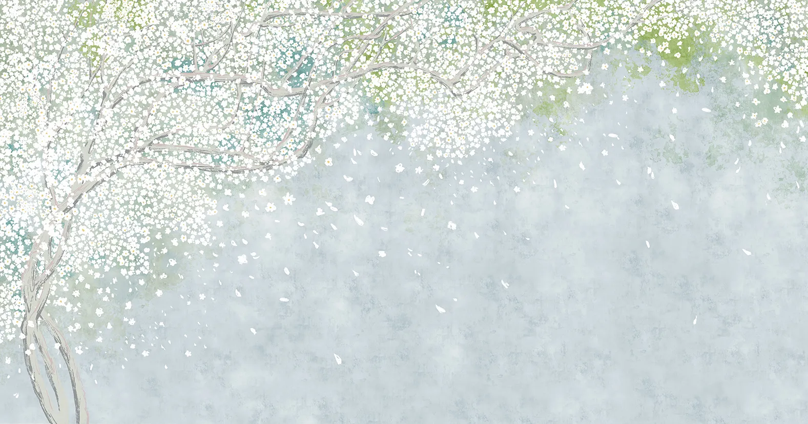 Blossom Drift – Spring Blossom Mural Wallpaper with Falling Petals