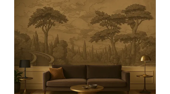 Timeless Estate – Panoramic Wallpaper with Architectural Garden Landscape