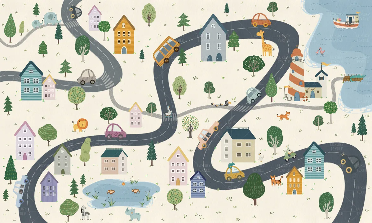 Ferrara – Playful City-Themed Kids Wallpaper | Seamless & Customizable