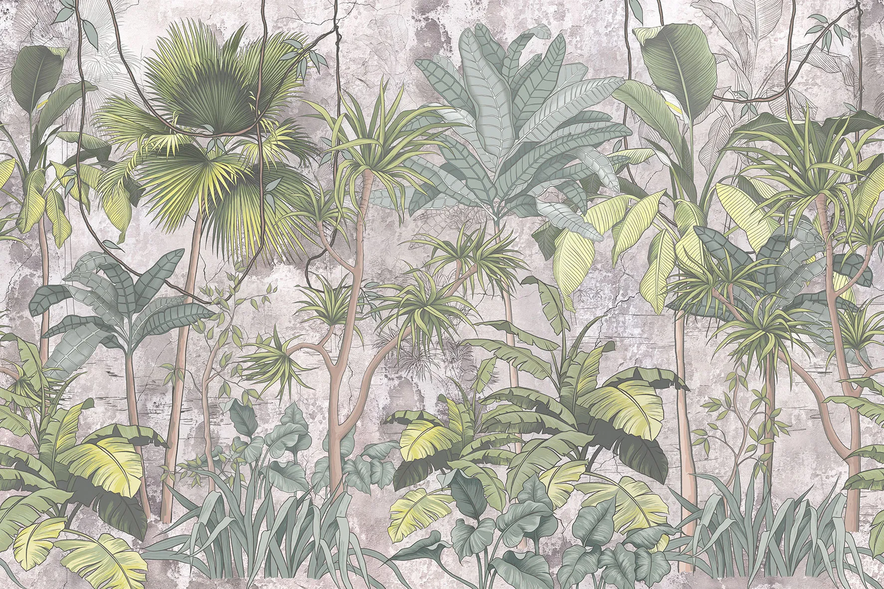 Urban Jungle — Tropical Wallpaper with Concrete Texture | Art Vision Decor