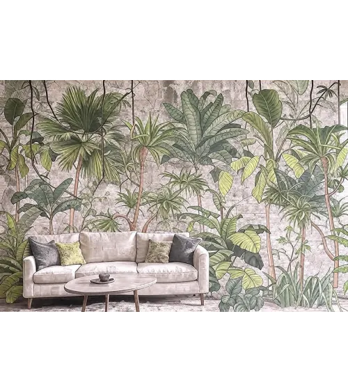 Urban Jungle — Tropical Wallpaper with Concrete Texture | Art Vision Decor