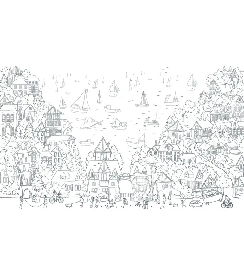 Sailing Town – Kids Wallpaper with Seaside Landscape and Sailboats | Art Vision Decor