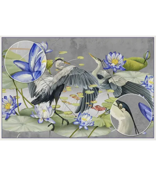 Harmony of Wings – Designer Wallpaper with Herons and Water Lilies
