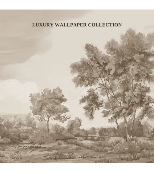 Breath of Mist Custom Scenic Wallpaper | Sepia Landscape Wall Mural from Art Vision Decor
