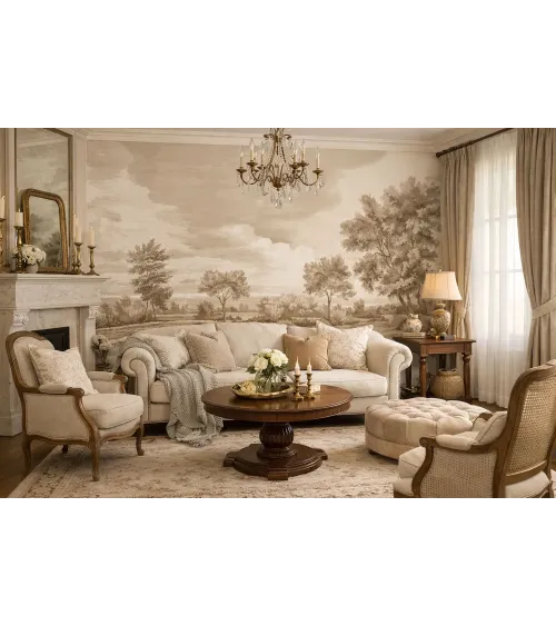 Breath of Mist Custom Scenic Wallpaper | Sepia Landscape Wall Mural from Art Vision Decor