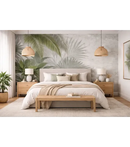 Exotic Leaves Shadow – Custom Tropical Leaf Wallpaper for Modern Interiors