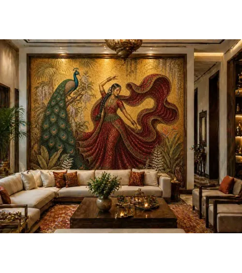 Maharani's Paradise Custom Wallpaper Mural | Luxury Peacock Wall Mural