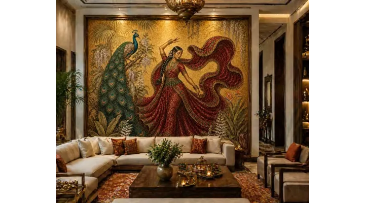 Maharani's Paradise Custom Wallpaper Mural | Luxury Peacock Wall Mural
