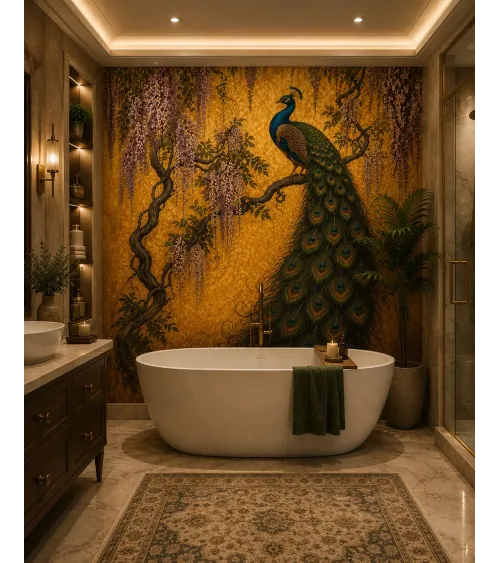 Peacock Wallpaper Mural | Luxury Indian Inspired Wall Mural | Maharanis Paradise