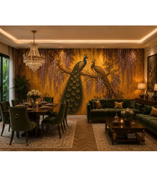 Royal Peacock Wallpaper Mural | Luxury Indian Wall Mural | Maharanis Paradise Collection
