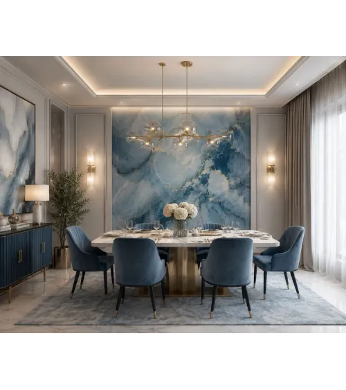 Mariselle Turquoise Marble Wallpaper with Gold Veins | Luxury Custom Wall Mural