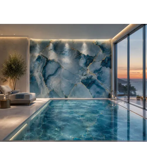 Mariselle Turquoise Marble Wallpaper with Gold Veins | Luxury Custom Wall Mural