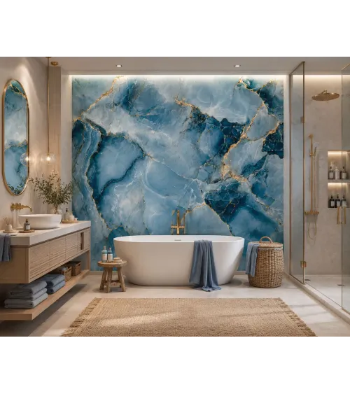 Mariselle Turquoise Marble Wallpaper with Gold Veins | Luxury Custom Wall Mural