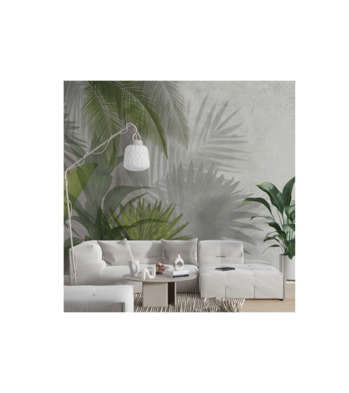 Exotic Leaves Shadow – Custom Tropical Leaf Wallpaper for Modern Interiors