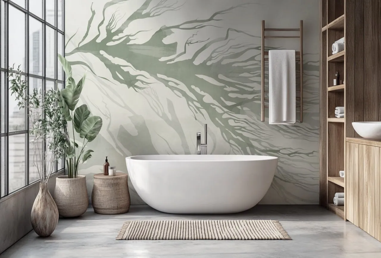 Messina Wallpaper - Elegant Gray and Green Abstract Design | Art Vision Decor
