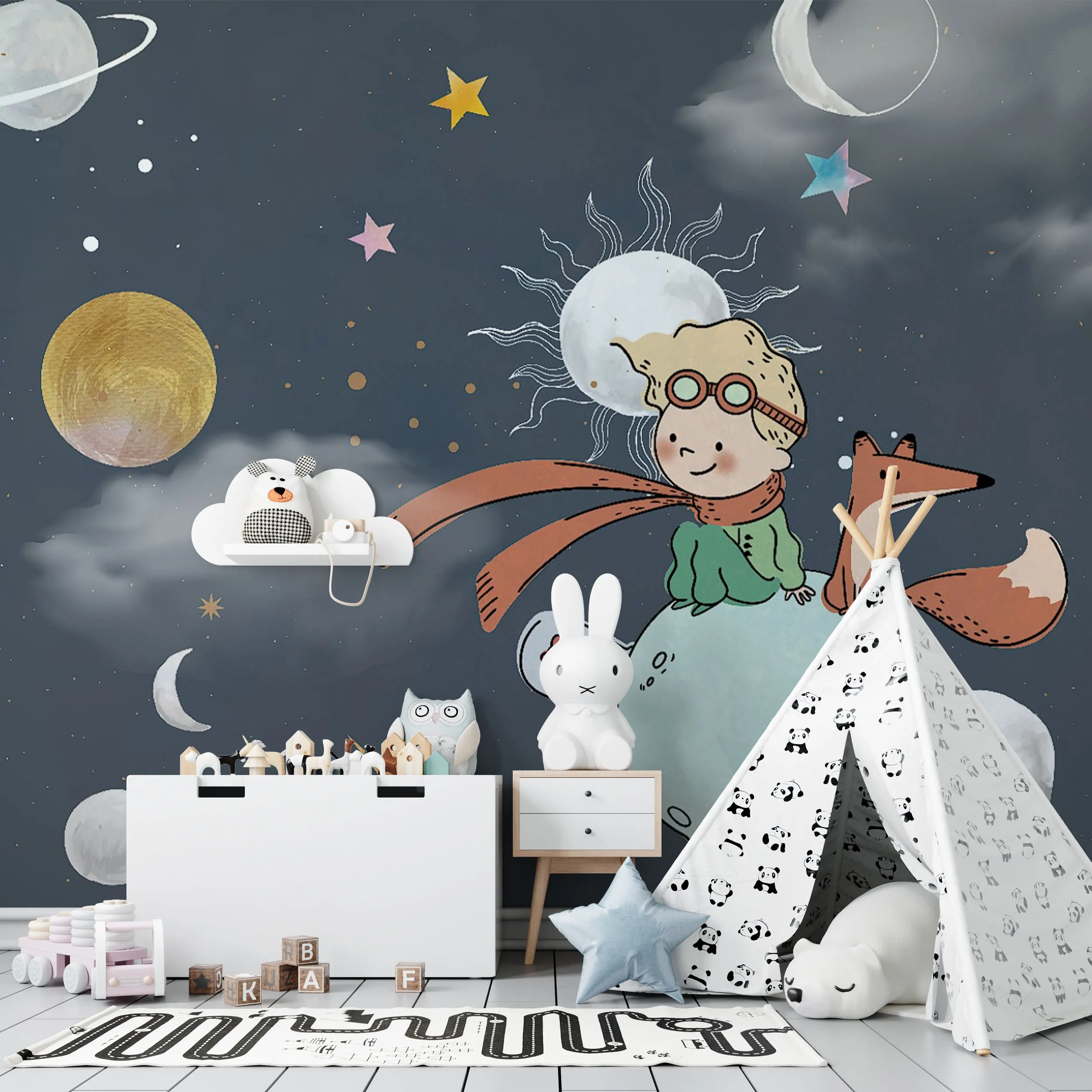 Cosmic Adventure – Space-Themed Wide-Format Wallpaper for Kids