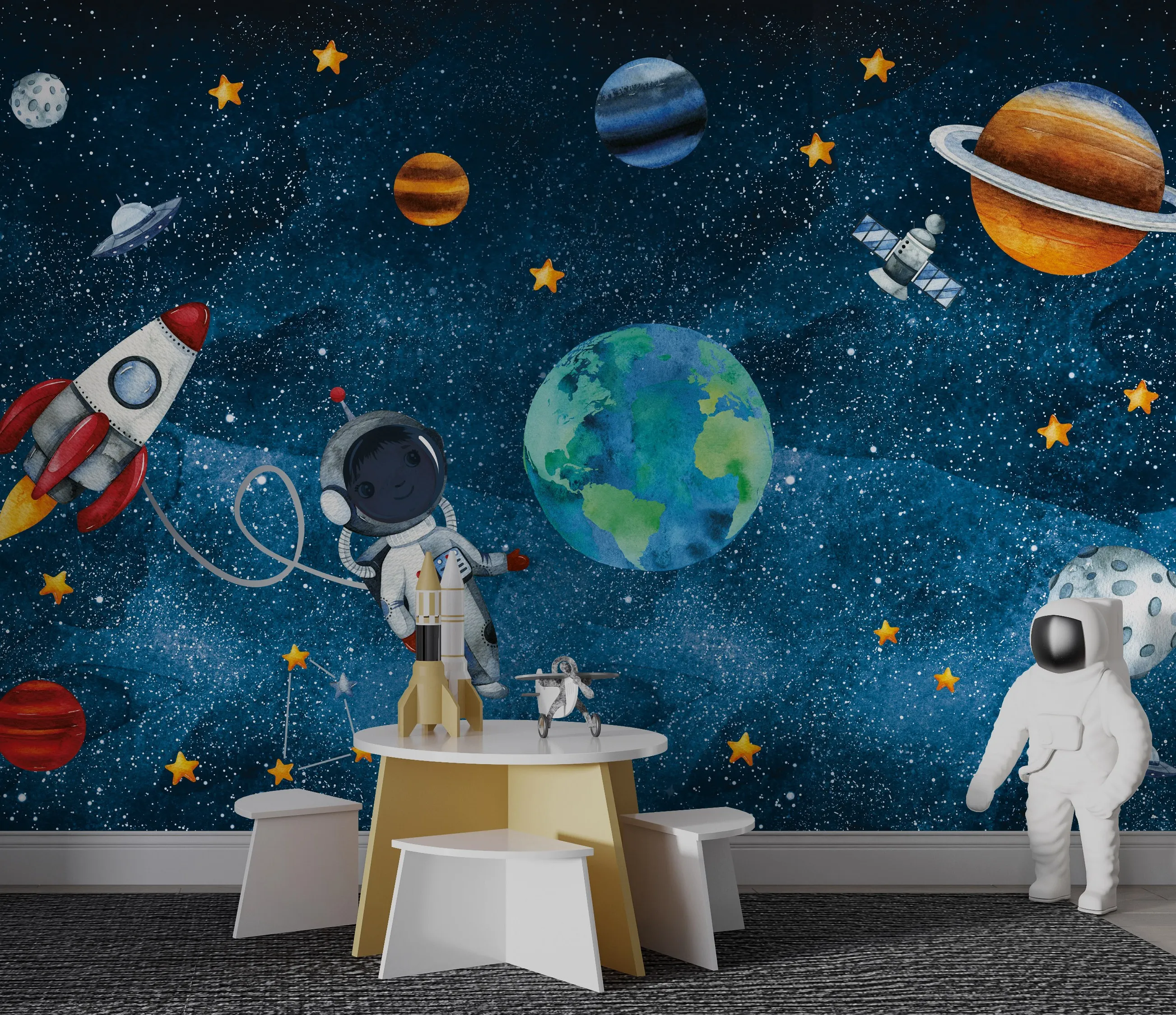 Cosmic Adventure – Kids’ Space Wallpaper with Planets & Stars
