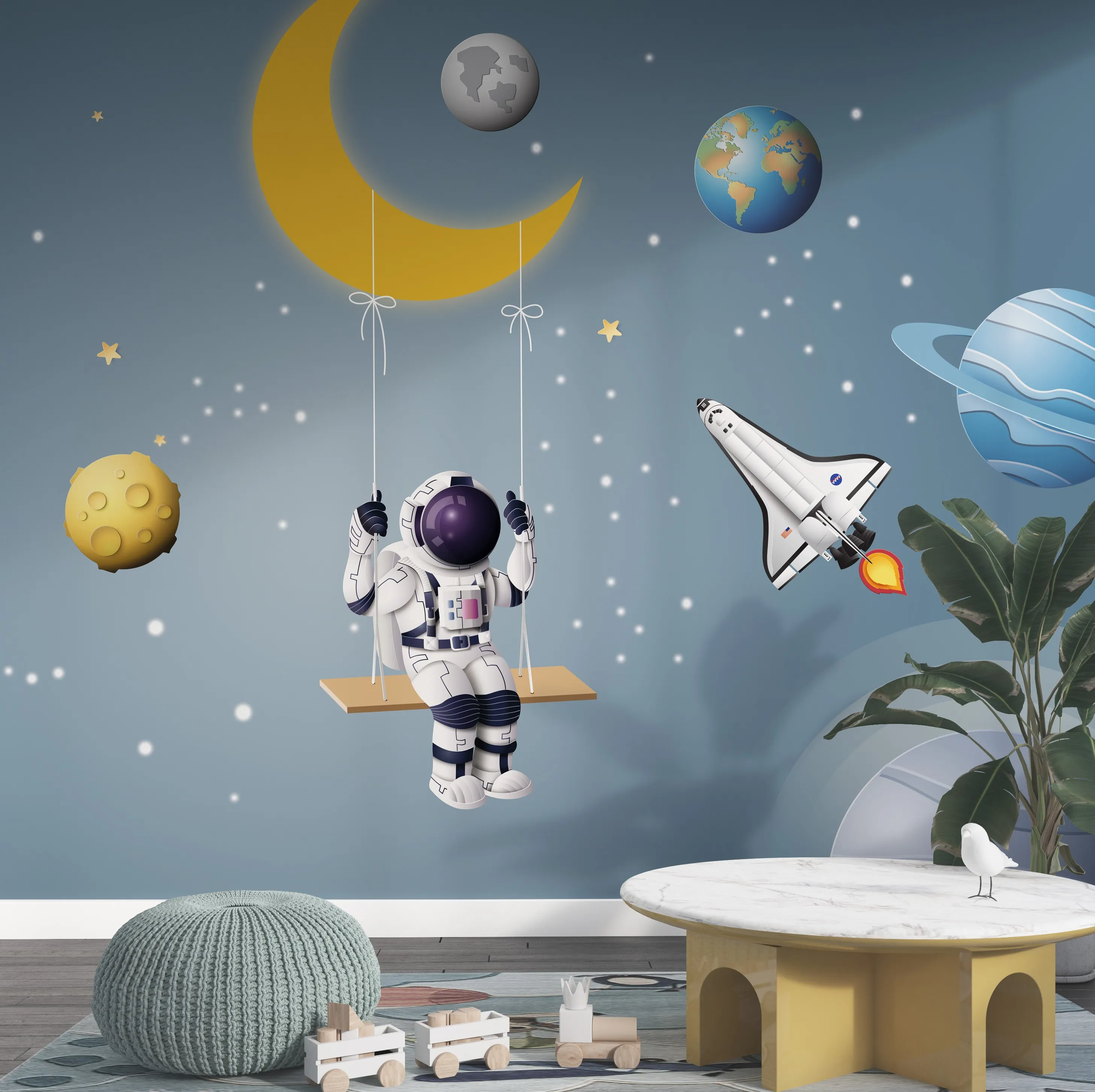 Rocket Ride – Fun Space-Themed Wallpaper for Kids