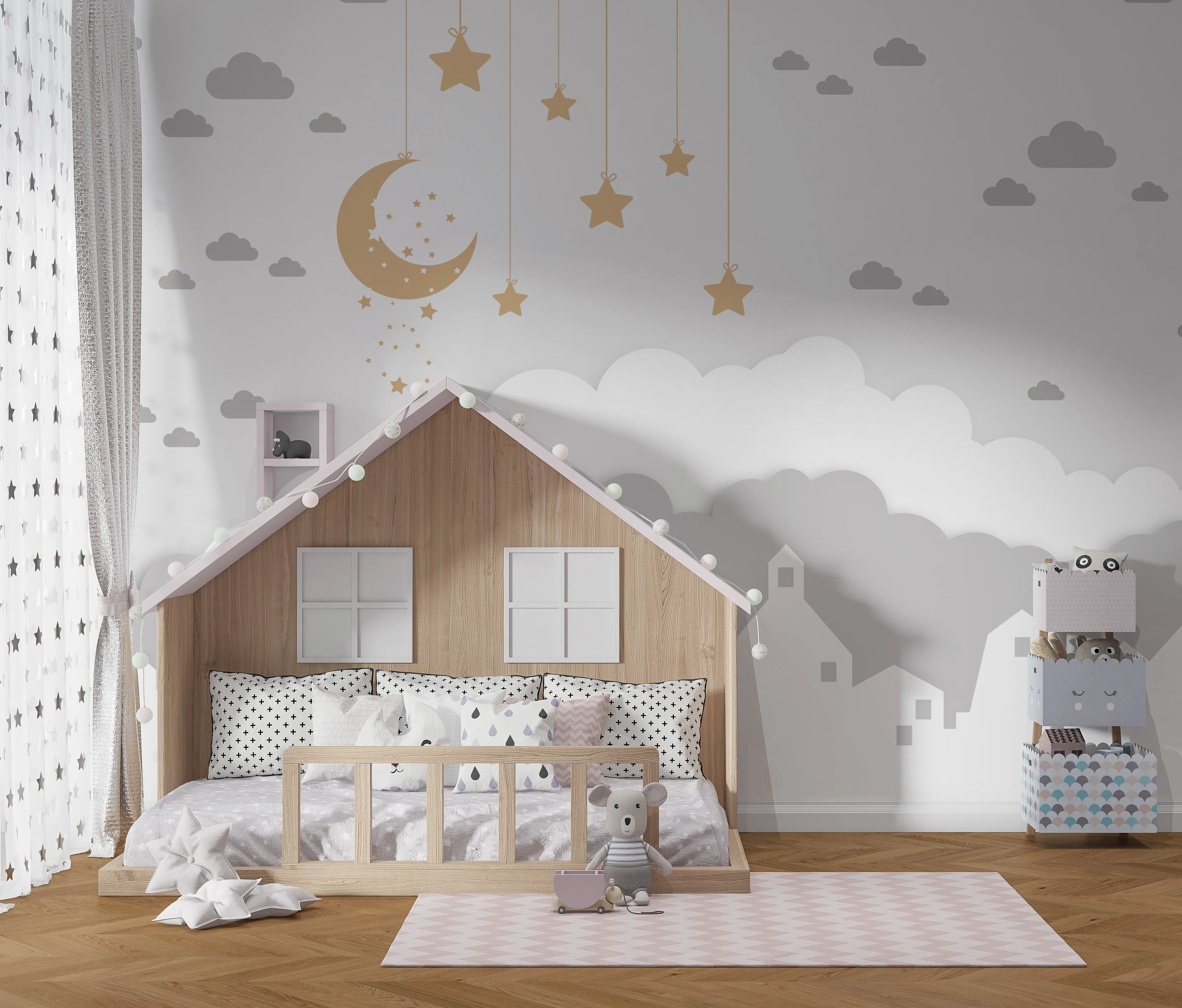 Starlight Dreams – Gentle Night Sky Wallpaper for Kids | Art Vision Decor