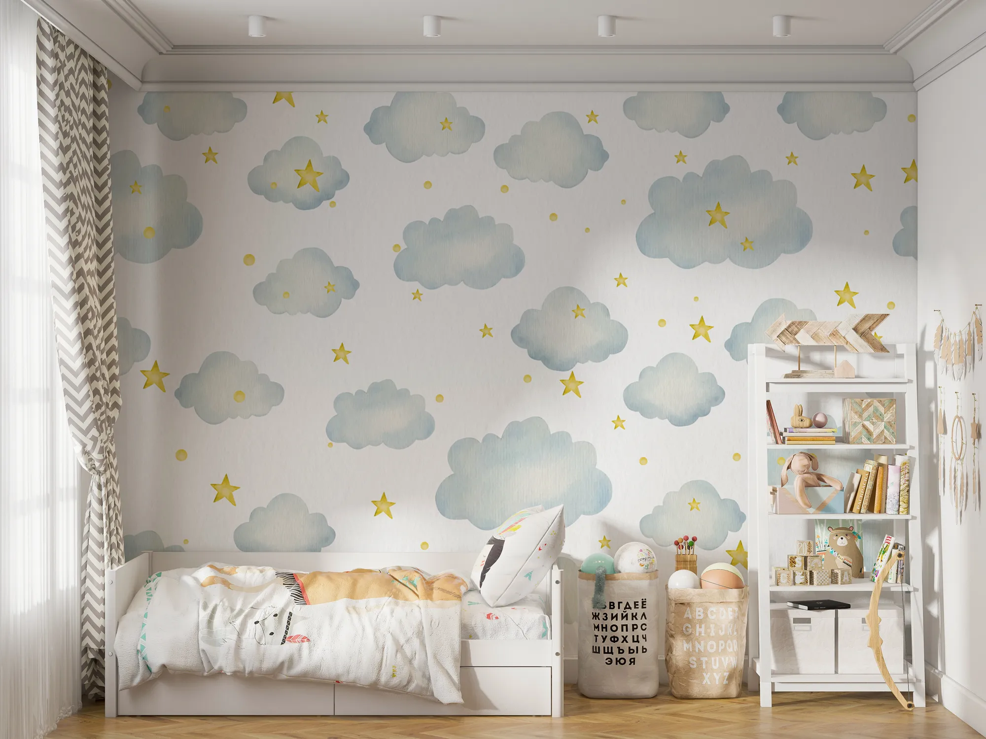 Dreamy Sky – Soft Clouds & Stars Kids' Wallpaper | Art Vision Decor