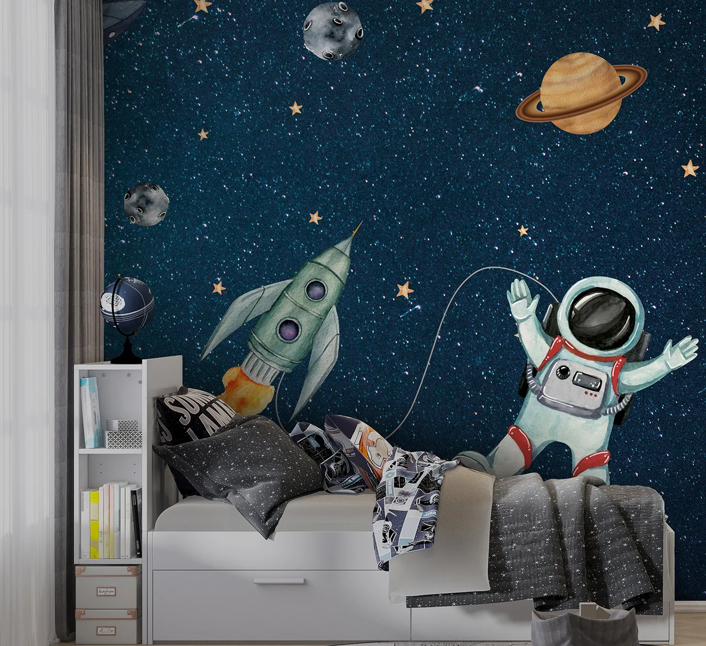Galactic Game – Fun & Playful Space Adventure Wallpaper for Kids | Art Vision Decor