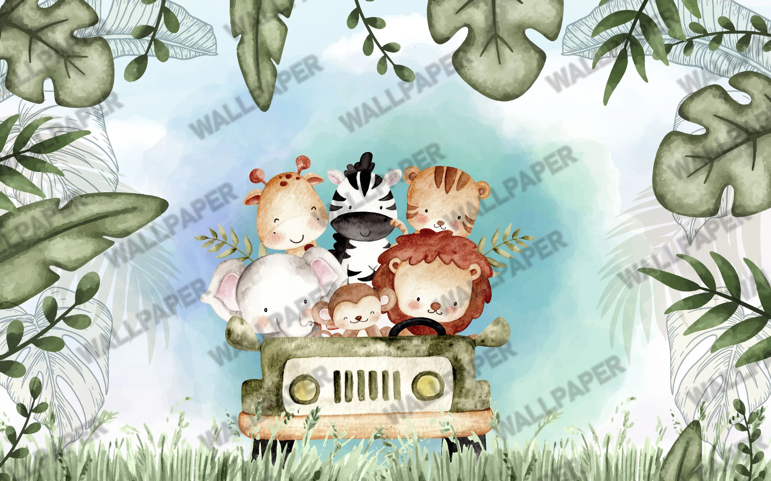 Little Safari Explorers – Cute Safari Animal Wallpaper | Art Vision Decor