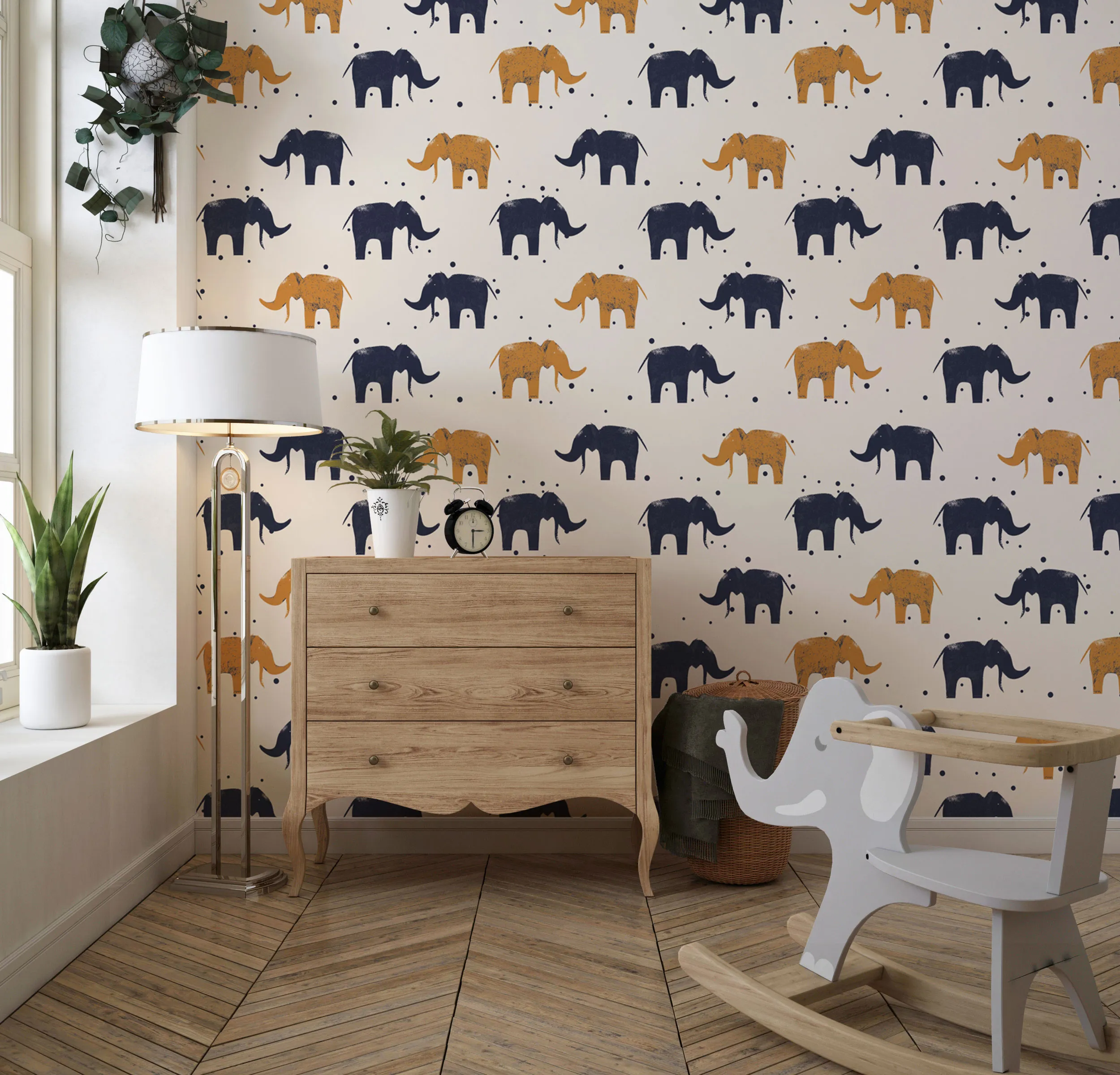 Playful Elephants – Adorable Safari Animal Wallpaper for Kids | Art Vision Decor