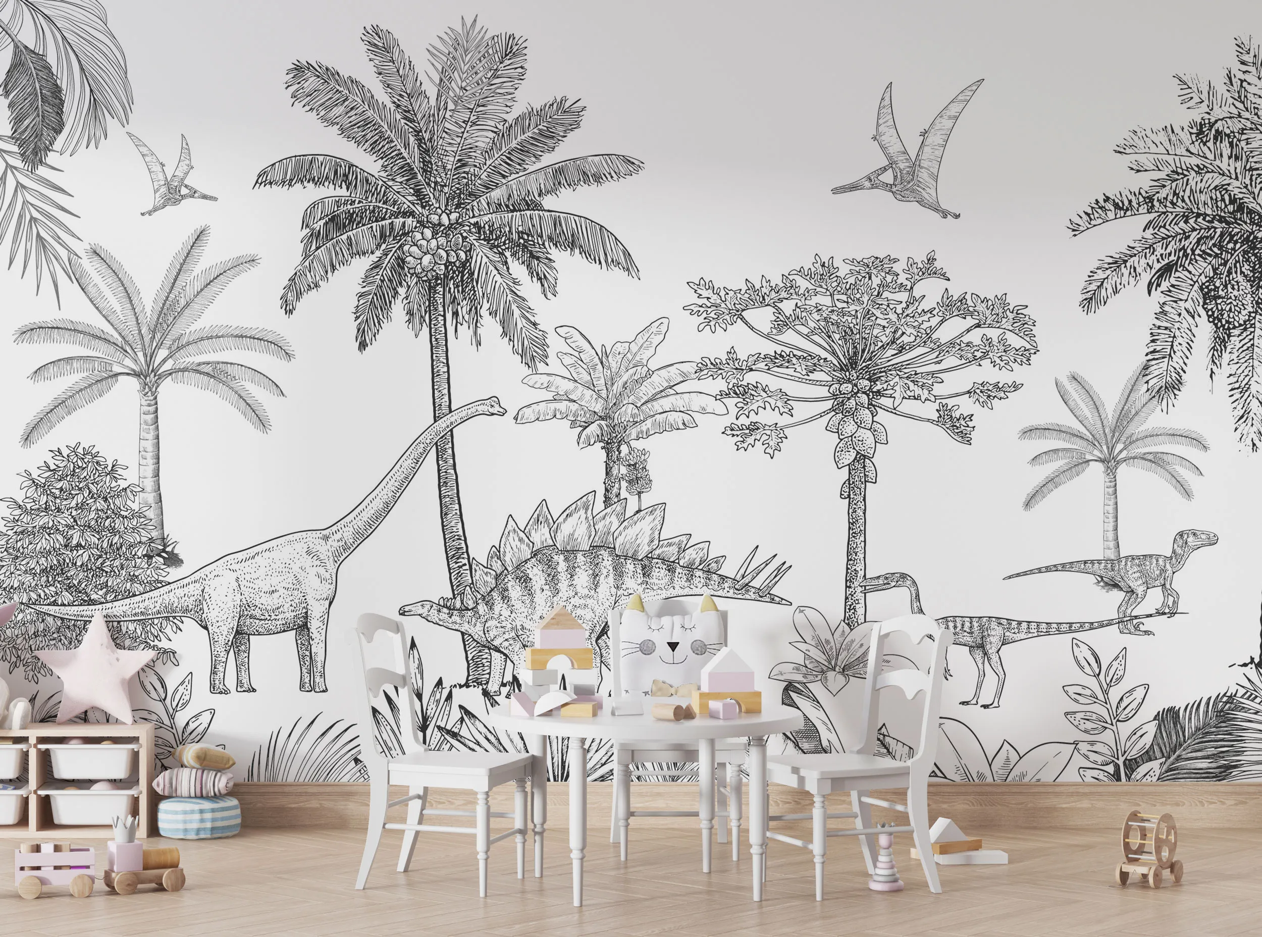 Prehistoric Sketch – Dinosaur Mural Wallpaper | Art Vision Decor