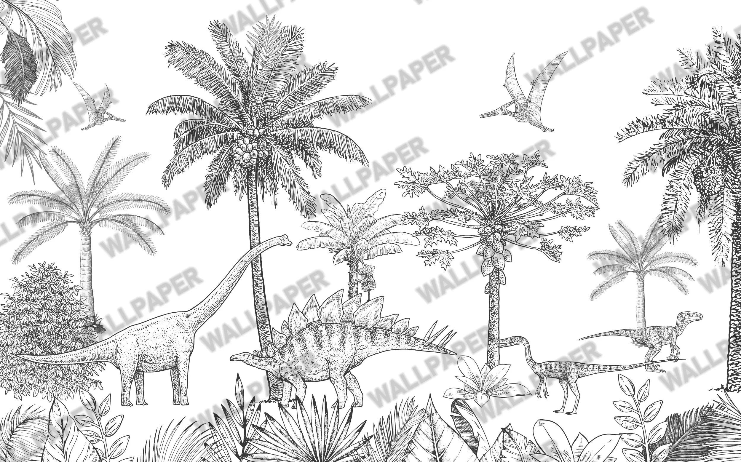 Prehistoric Sketch – Dinosaur Mural Wallpaper | Art Vision Decor