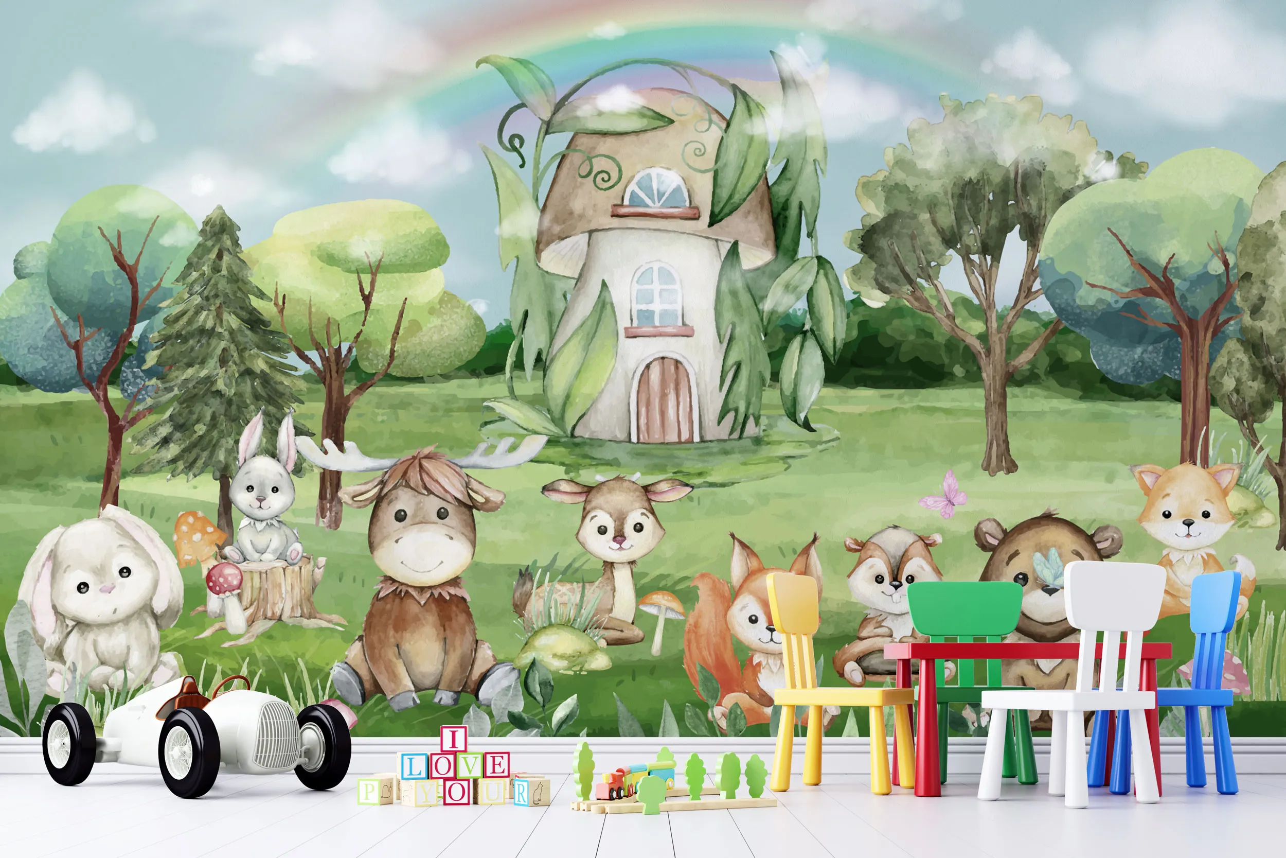 Enchanted Forest Friends Wallpaper – Whimsical Kids Room Decor
