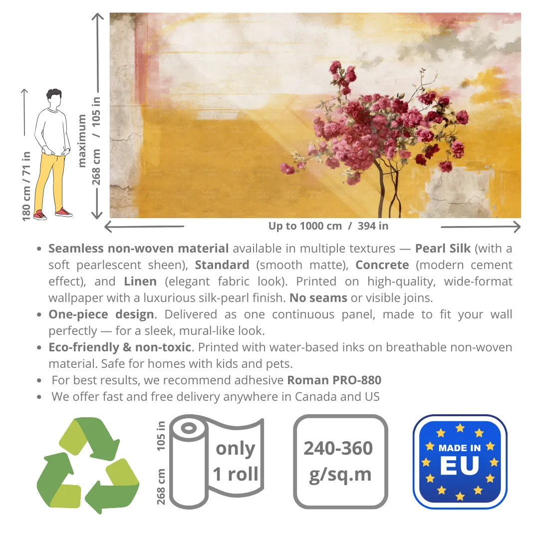 Monica Floral Sunrise Mural Wallpaper – Custom Seamless Design | Art Vision Decor