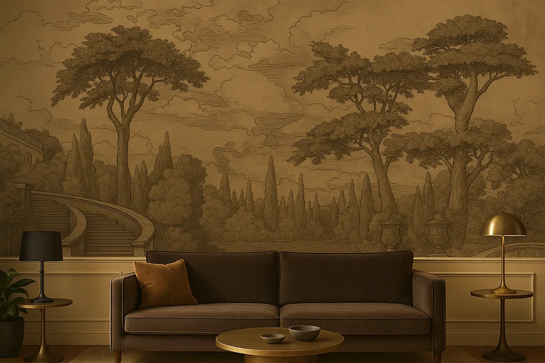Timeless Estate – Panoramic Wallpaper with Architectural Garden Landscape