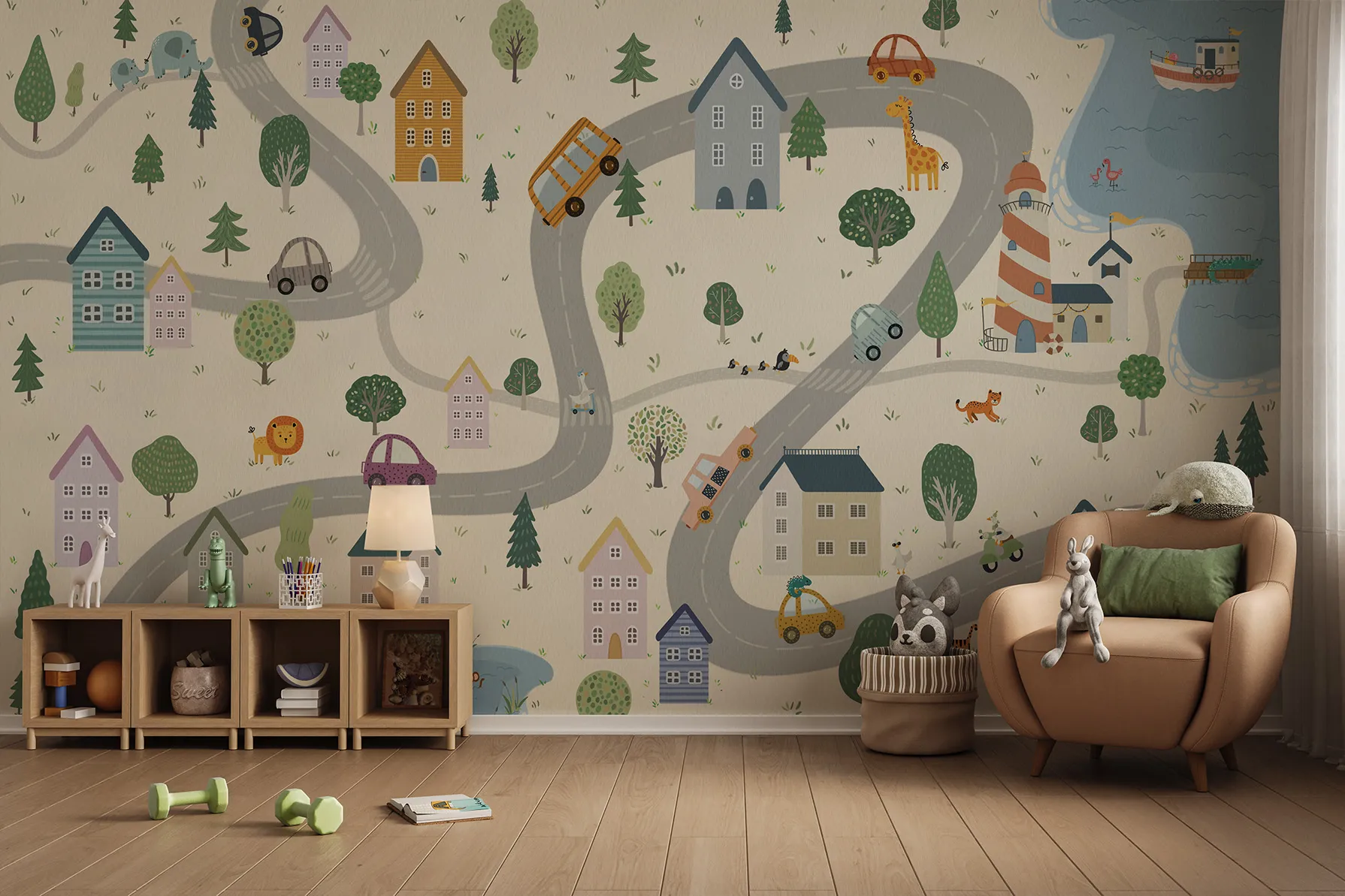 Ferrara – Playful City-Themed Kids Wallpaper | Seamless & Customizable