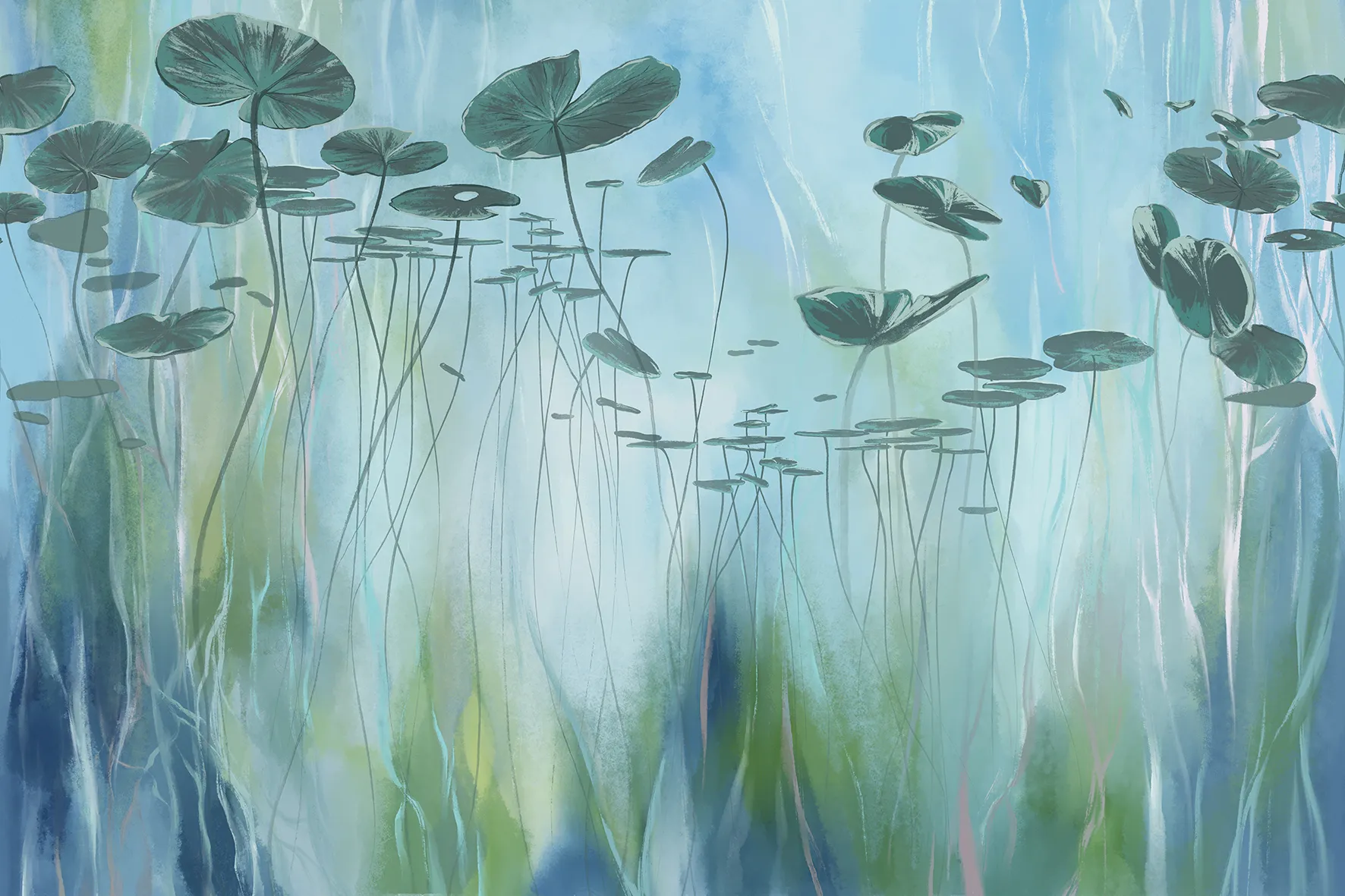 Silent Pond Botanical Mural Wallpaper – Tranquil Nature-Inspired Wall Art | Art Vision Decor